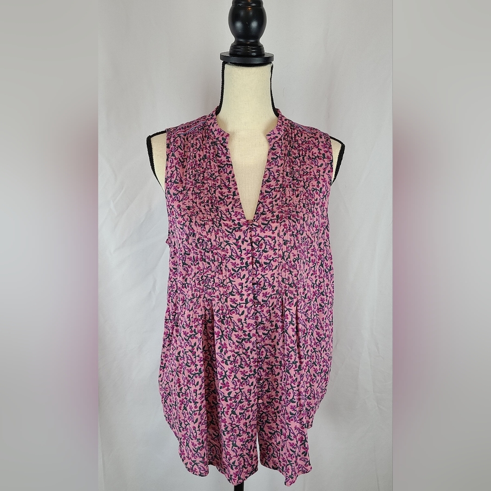 Anthropologie Maeve Floral Vine Pintuck Tank Top Blouse Tunic, size Medi…